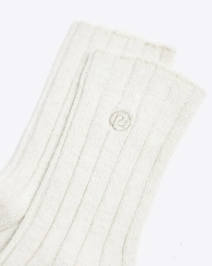 Cream rib socks