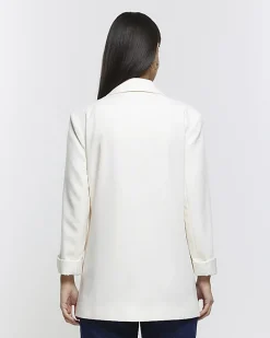 Cream rolled sleeve relaxed blazer