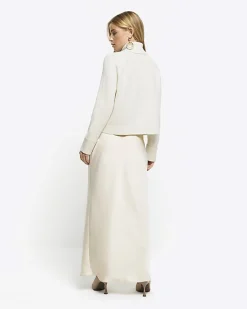 Cream satin high neck hybrid maxi dress