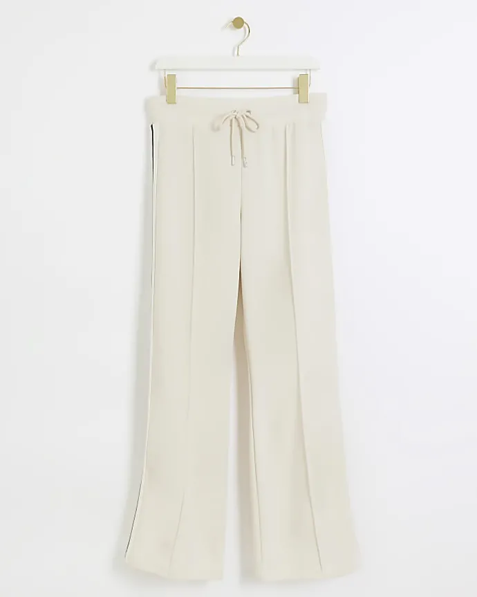 Cream side stripe wide leg joggers