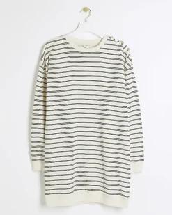 Cream stripe sweatshirt mini dress