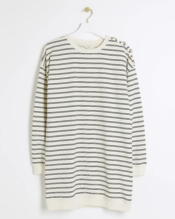 Cream stripe sweatshirt mini dress