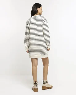 Cream stripe sweatshirt mini dress