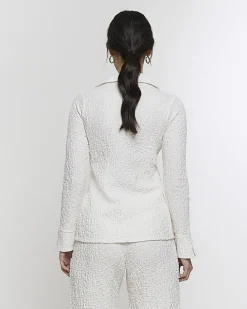 Cream textured long sleeve shirt