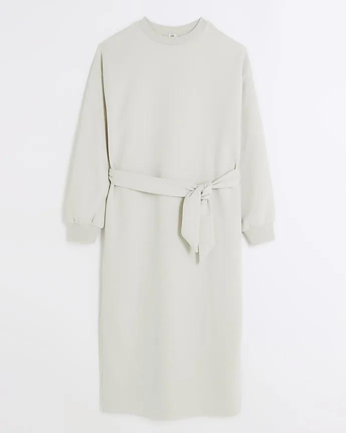 Cream tie jersey sweatshirt midi dress