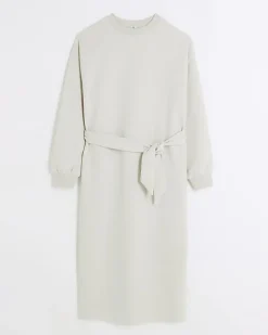 Cream tie jersey sweatshirt midi dress
