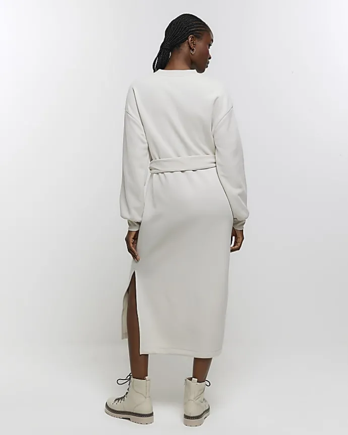 Cream tie jersey sweatshirt midi dress
