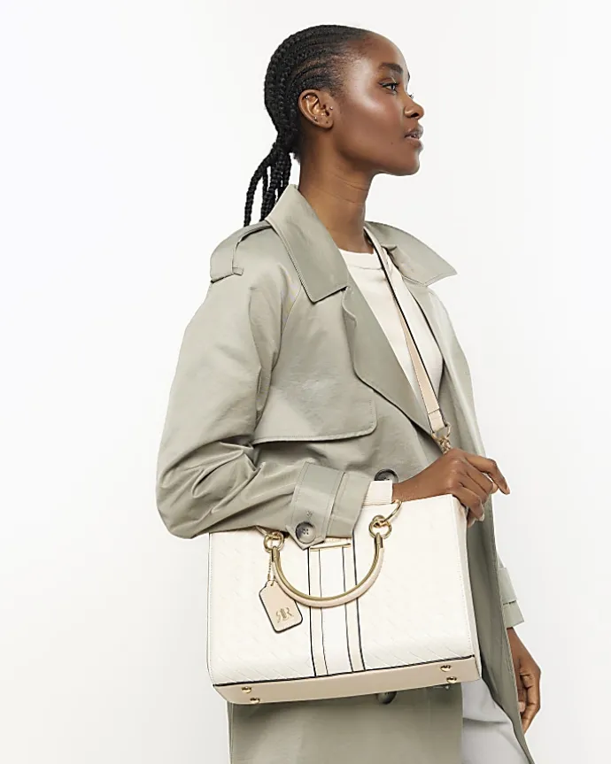 Cream weave tote bag