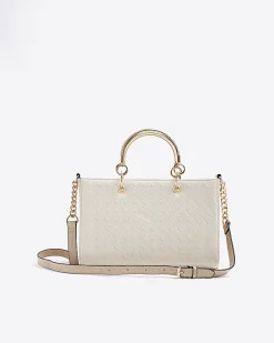 Cream weave tote bag