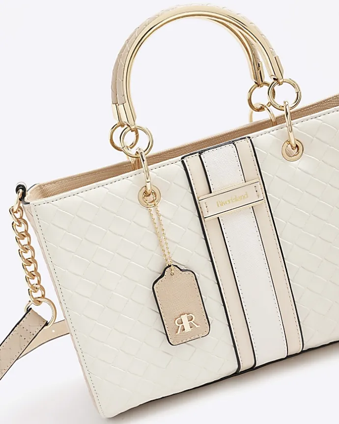 Cream weave tote bag