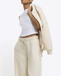 Cream wide leg joggers