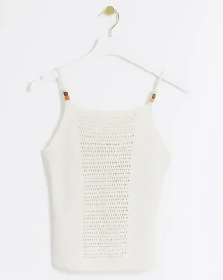Ecru crochet beaded cami top