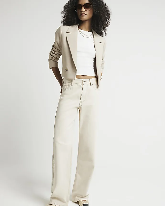 Ecru high waisted relaxed straight jeans