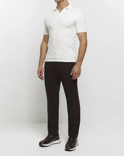 Ecru muscle fit rib open collar polo