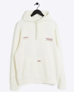 Ecru regular fit embossed graphic hoodie