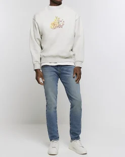 Ecru regular fit floral graphic sweatshirt