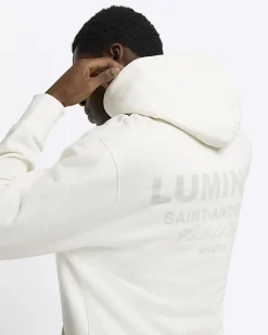 Ecru regular fit graphic hoodie