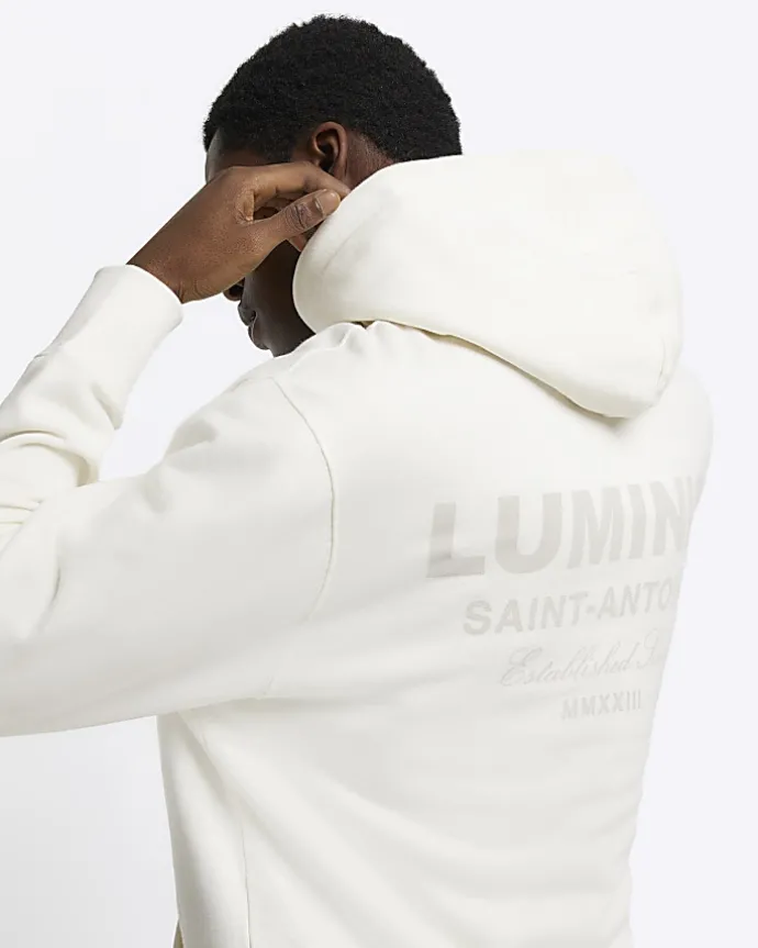 Ecru regular fit graphic hoodie