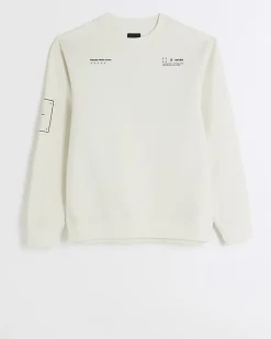 Ecru regular fit graphic patch sweatshirt