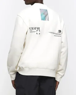 Ecru regular fit graphic patch sweatshirt