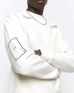 Ecru regular fit graphic patch sweatshirt