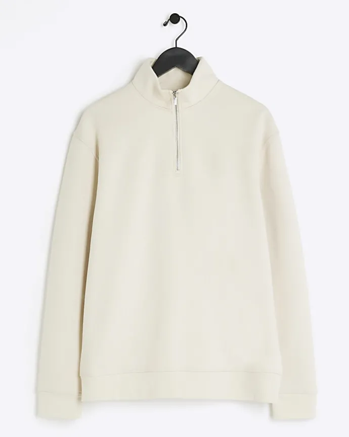 Ecru regular fit half zip sweatshirt