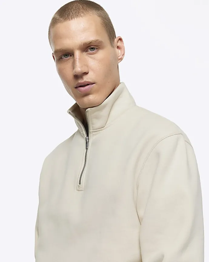 Ecru regular fit half zip sweatshirt