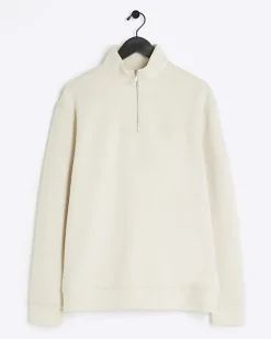 Ecru regular fit half zip sweatshirt