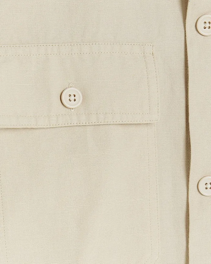 Ecru regular fit linen blend smart overshirt