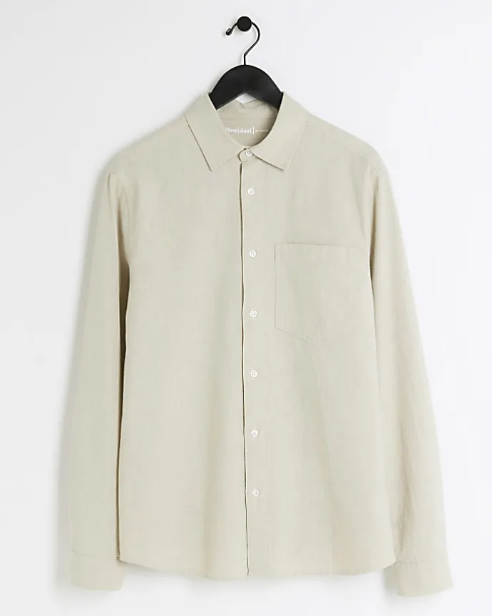 Ecru regular fit linen blend shirt