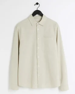 Ecru regular fit linen blend shirt