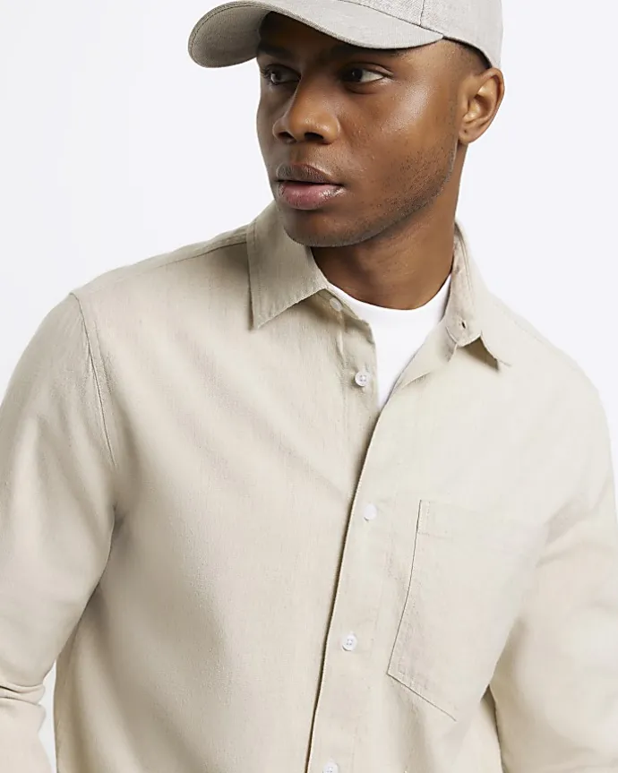 Ecru regular fit linen blend shirt