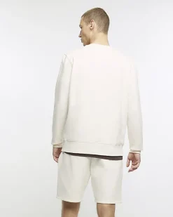 Ecru regular fit plain sweatshirt