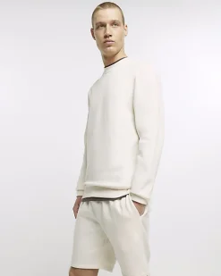 Ecru regular fit plain sweatshirt