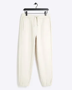 Ecru regular fit rib panel joggers