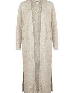 Ecru space dye print maternity maxi cardigan