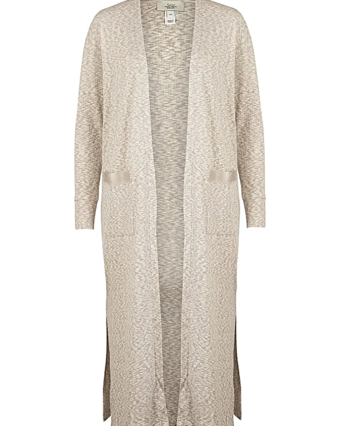 Ecru space dye print maternity maxi cardigan