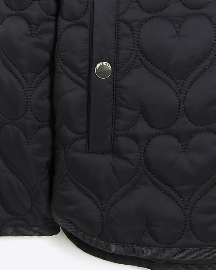Girl black heart quilt padded coat