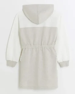 Girls beige colour block hooded dress
