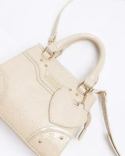 Girls beige croc embossed tote bag