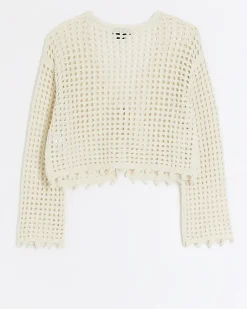 Girls beige crochet cardigan