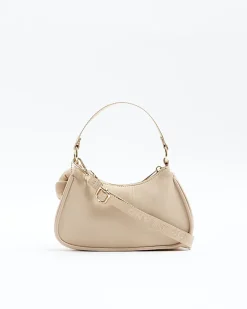 Girls Beige Flower Shoulder Scoop Bag