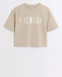 Girls beige graphic crop t-shirt