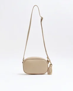 Girls Beige heart quilted cross body bag