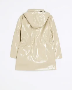Girls beige hooded trench jacket