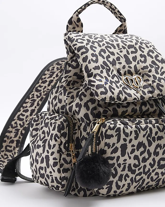 Girls Beige Leopard Utility Backpack