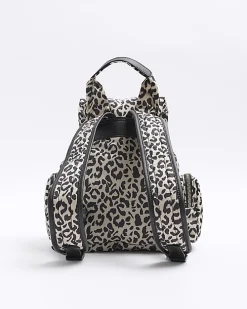 Girls Beige Leopard Utility Backpack