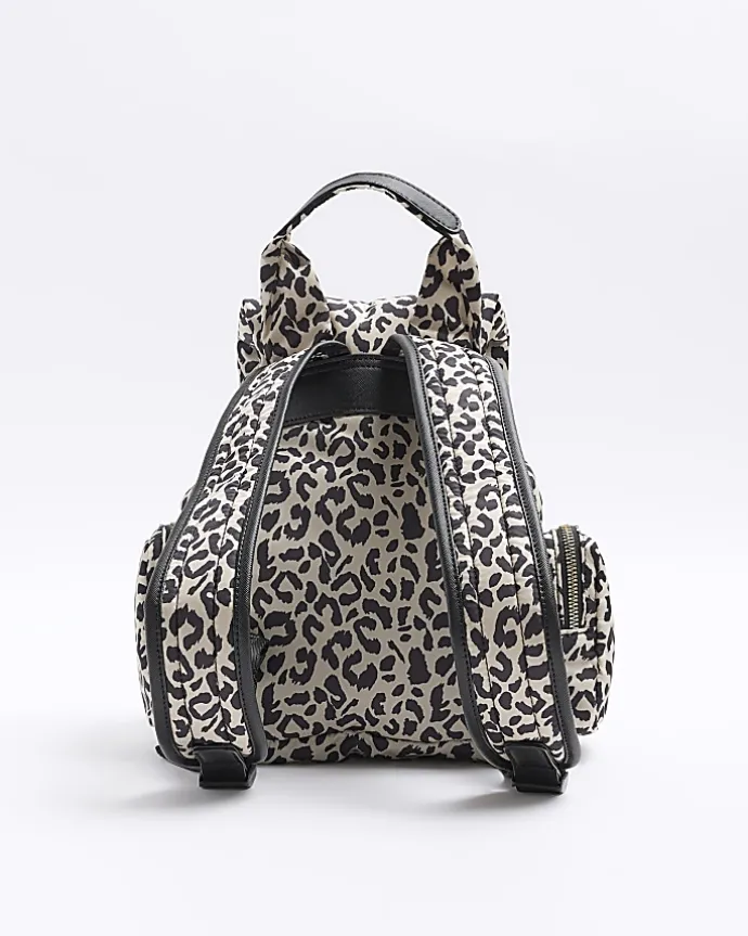 Girls Beige Leopard Utility Backpack