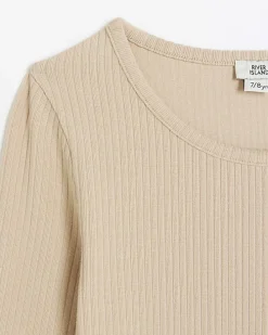 Girls beige long sleeve ribbed bodysuit top
