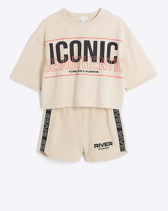Girls beige RI Active t-shirt and shorts set